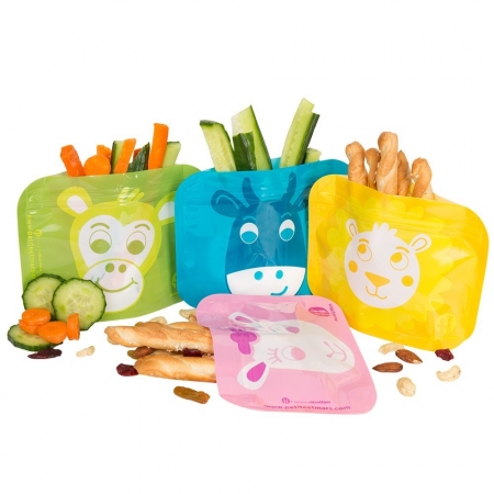 PETITE & MARS, Wielorazowe saszetki na przekąski Papoo Snack SET 4 szt